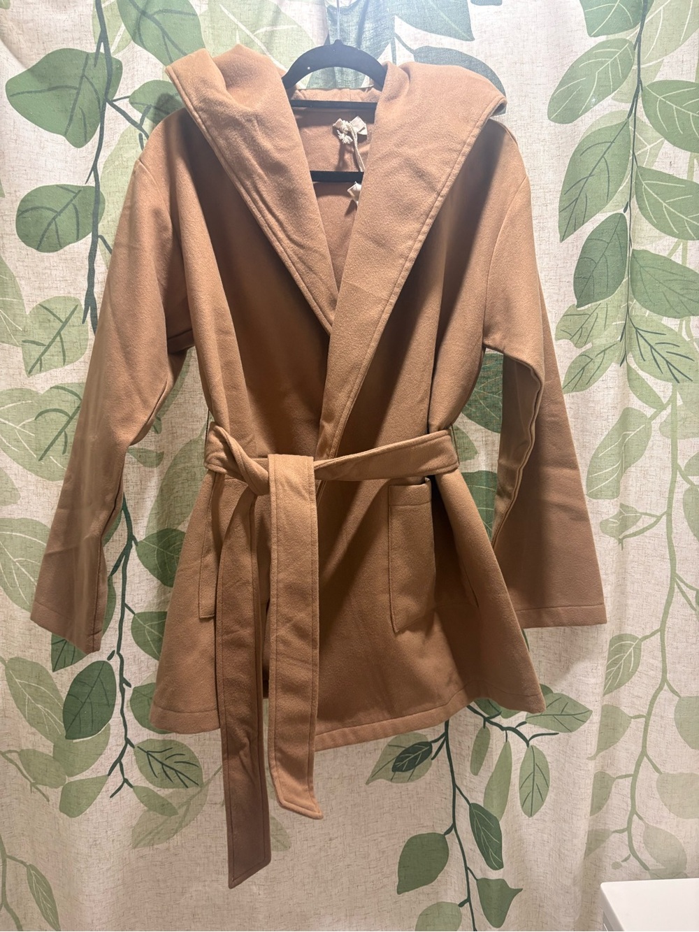 Hem & Thread Hooded Belted Robe Jacket - Tan